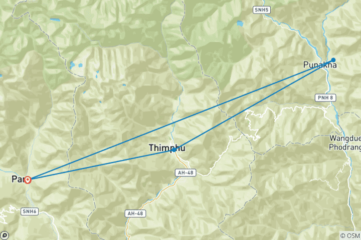 Carte du circuit Escapade au Bhoutan - 7 jours