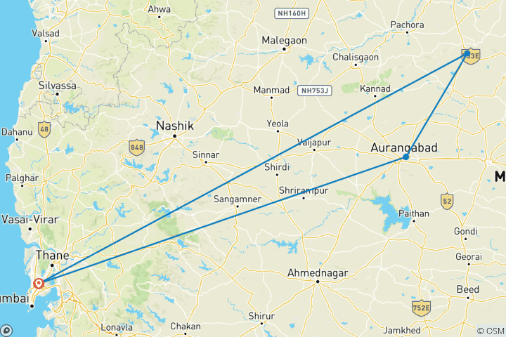 Map of Ajanta & Ellora - 4 days