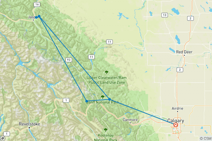 Map of Great Resorts of the Canadian Rockies with the Calgary Stampede