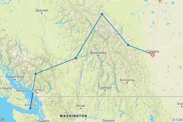 Carte du circuit Les majestueuses Rocheuses avec le Stampede de Calgary