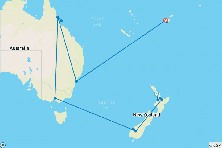 Carte du circuit Les points forts du Pacifique Sud avec Fidji