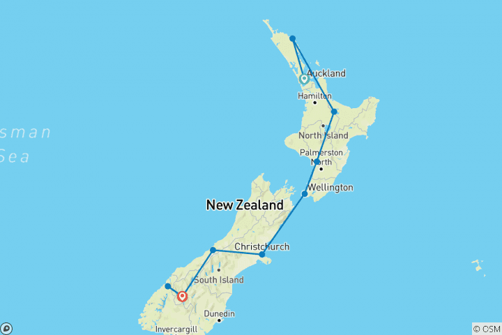 Carte du circuit Le meilleur de la Nouvelle-Zélande