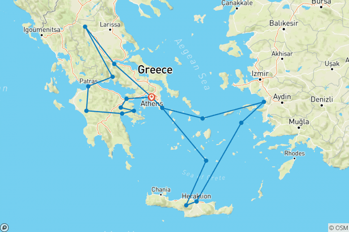 Carte du circuit Croisière de 3 nuits en Grèce classique avec l'emblématique mer Égée