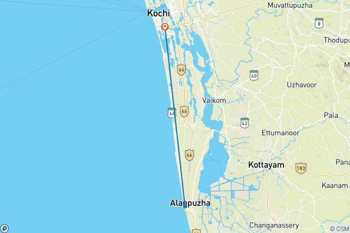 Map of Keralan Backwaters - 3 days