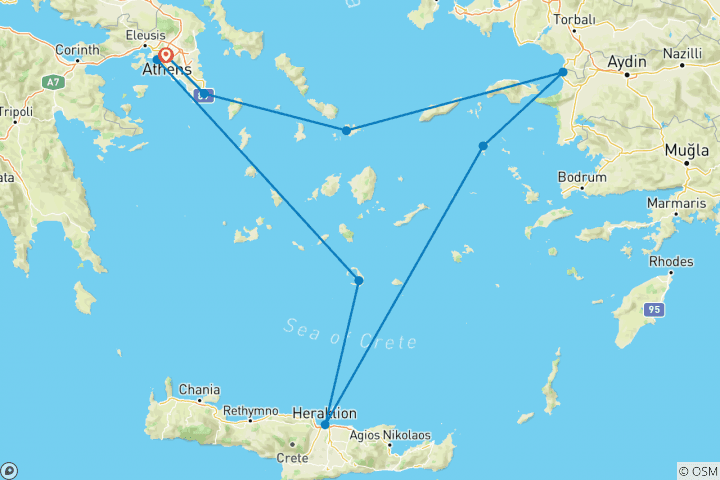 Map of Iconic Aegean with 3-Night Cruise