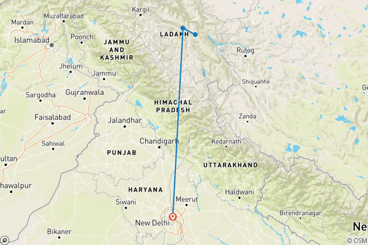 Carte du circuit Leh et; Ladakh - 4 jours