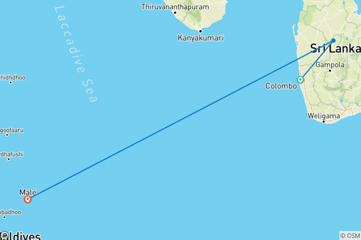 Mapa de Sri Lanka y Maldivas - 10 días