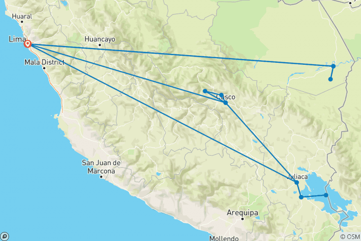 Carte du circuit Mystères de l'empire inca et de l'Amazonie péruvienne