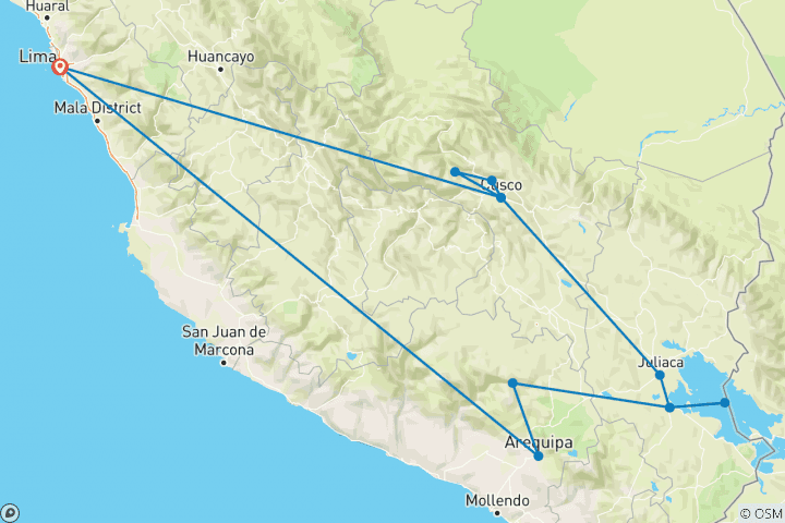 Map of Mysteries of the Inca Empire with Arequipa & Colca Canyon