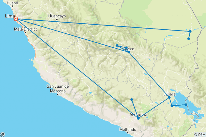 Map of Mysteries of the Inca Empire with Peru's Amazon & Arequipa & Colca Canyon