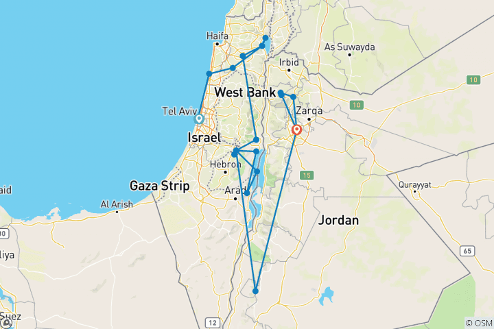 Map of Biblical Israel with Jordan - Faith-Based Travel - Protestant Itinerary