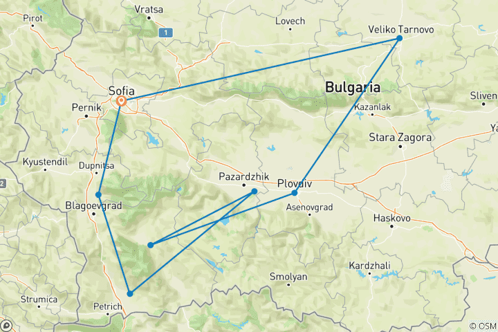 Mapa de Lo mejor de Bulgaria Ida y vuelta