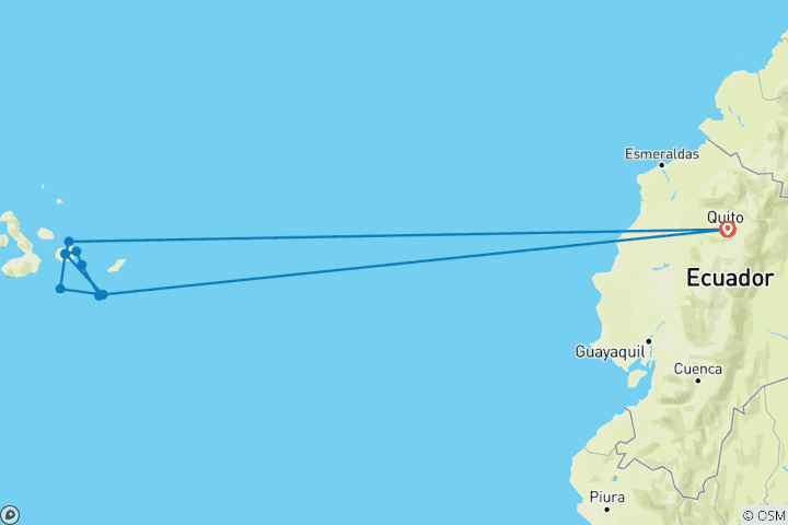 Mapa de Galápagos - Islas centrales, meridionales y orientales a bordo del Yolita