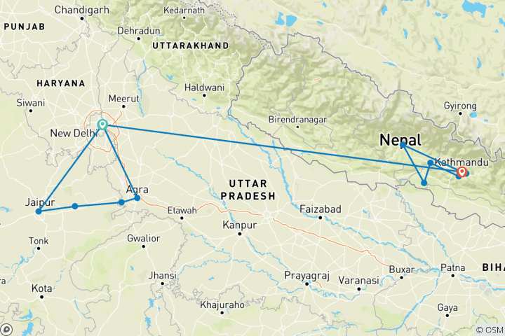 Carte du circuit Journeys : Découvrez l'Inde et le Népal National Geographic Journeys