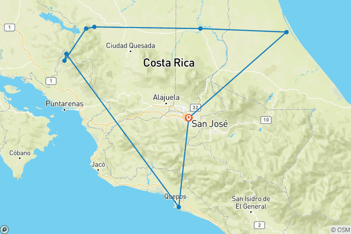 Carte du circuit Journeys : Découvrez le Costa Rica National Geographic Journeys