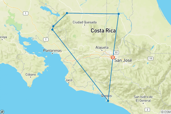 Carte du circuit Journeys : Points forts du Costa Rica National Geographic Journeys