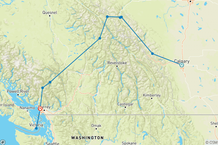 Carte du circuit Journeys : Découvrez les Rocheuses canadiennes - Direction l'Ouest National Geographic Journeys