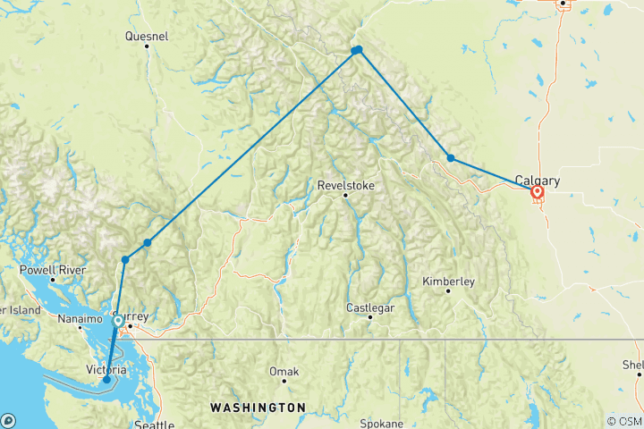 Carte du circuit Journeys : Découvrez les Rocheuses canadiennes - Vers l'Est National Geographic Journeys