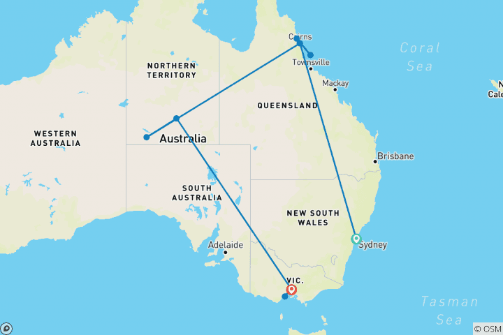 Carte du circuit Explorez l'Australie National Geographic Journeys