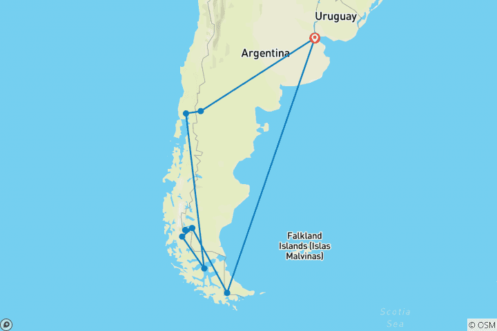 Carte du circuit Journeys : Découvrez la Patagonie National Geographic Journeys