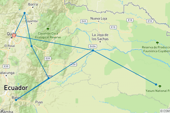 Carte du circuit Journeys : L'Amazonie et les volcans de l'Équateur National Geographic Journeys