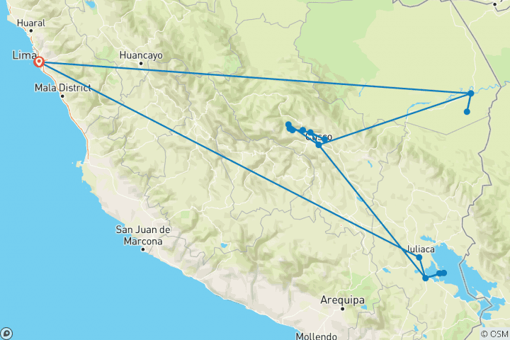 Carte du circuit Journeys : Les points forts du Pérou National Geographic Journeys