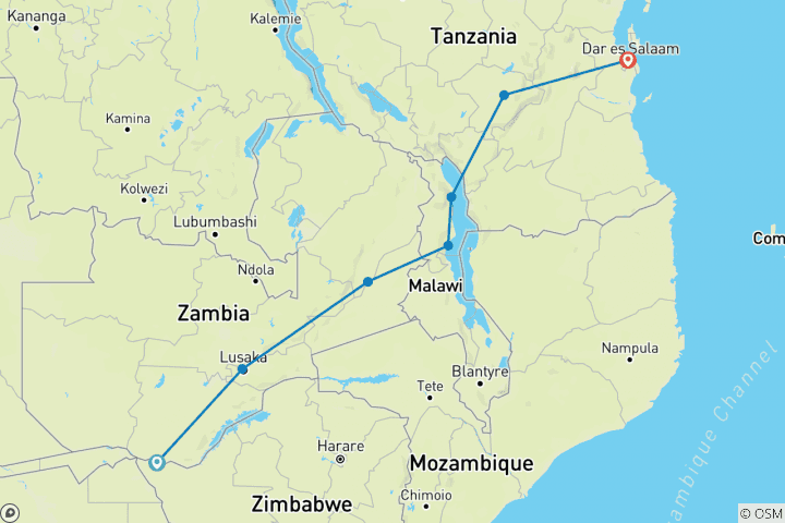 Carte du circuit De Vic Falls à Dar Es Salaam