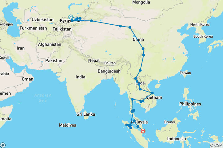 Carte du circuit De Bichkek à Singapour (15 semaines)