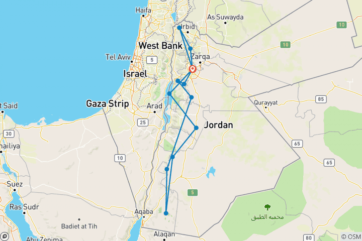 Carte du circuit Jordanie total - 8 jours