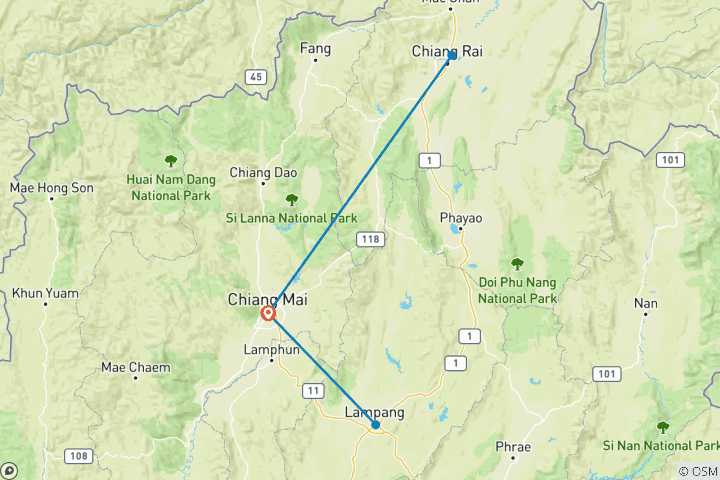 Carte du circuit Volontour en Thaïlande 15 jours/14 nuits