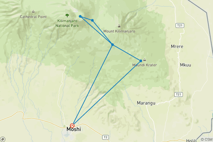 Carte du circuit Kilimandjaro Marangu