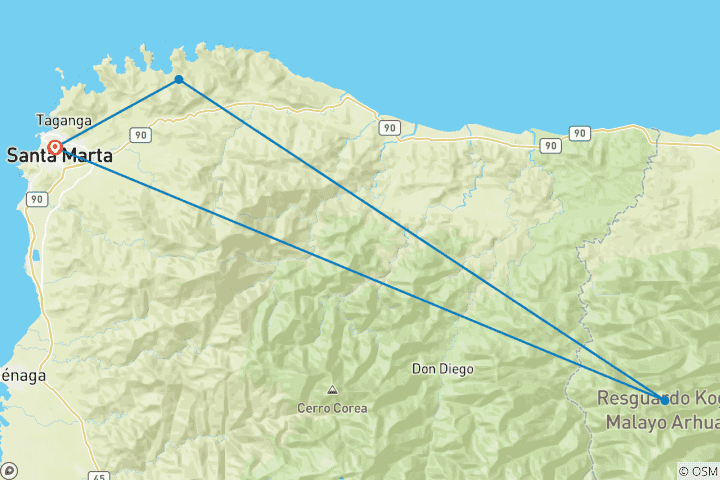 Karte von Kolumbien - Santa Marta, Tayrona Nationalpark und die "Verlorene Stadt"