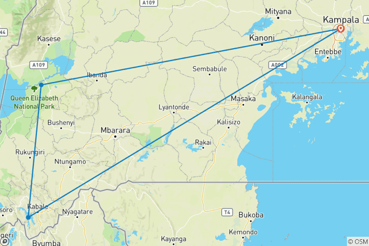 Map of 6-day Gorilla Encounter (Camping)