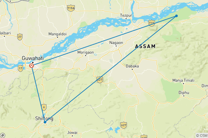 Map of Wonders of North-East with Wildlife in Kaziranga