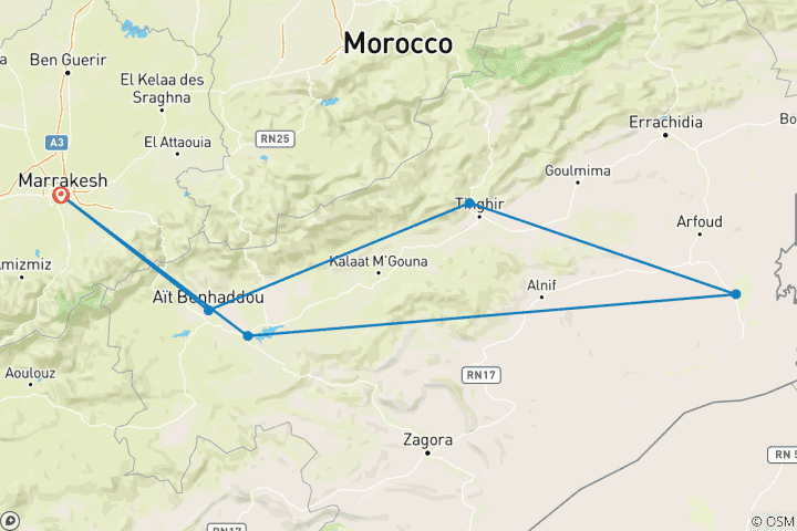 Map of Marrakech & Sahara Teen Tour - 8 Days