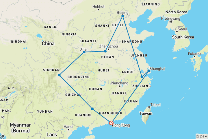 Mapa de Descubre China en 25 días: El circuito de aventura definitivo