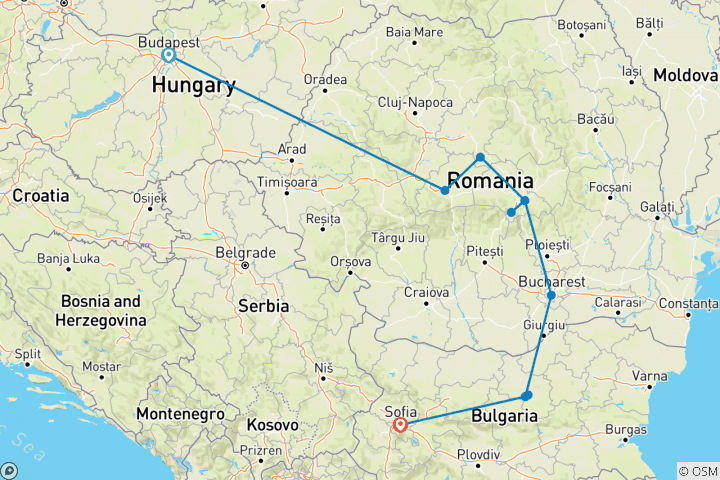 Carte du circuit Aventure de Budapest à Sofia