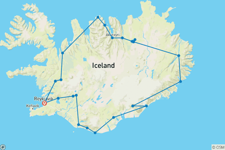 Mapa de Aventura alrededor de Islandia - 6 días