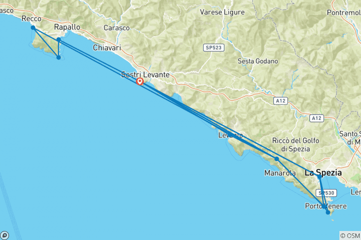 Carte du circuit Trek dans les Cinque Terre et à Portofino