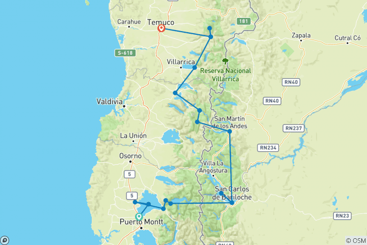 Map of Cycling the Lake District of Chile & Argentina