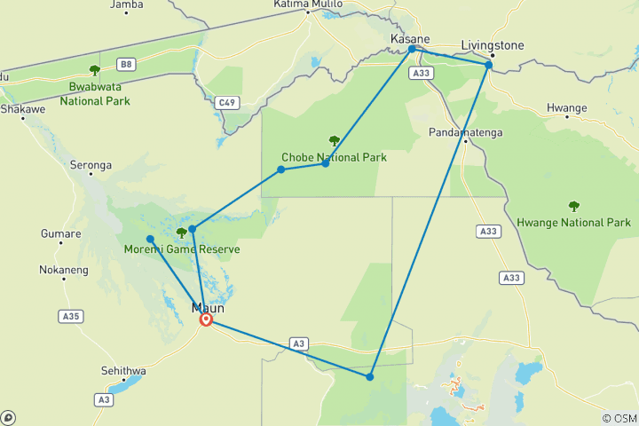 Map of Wildlife & Wilderness of Botswana