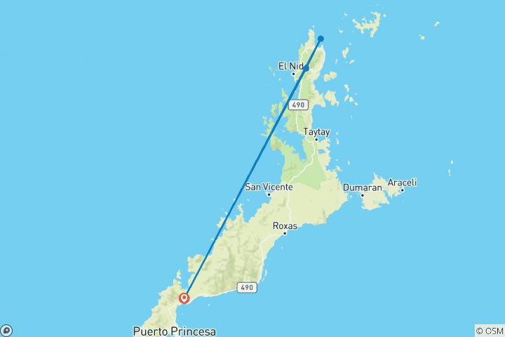 Carte du circuit Aventure à Puerto Princesa et El Nido 8J/7N