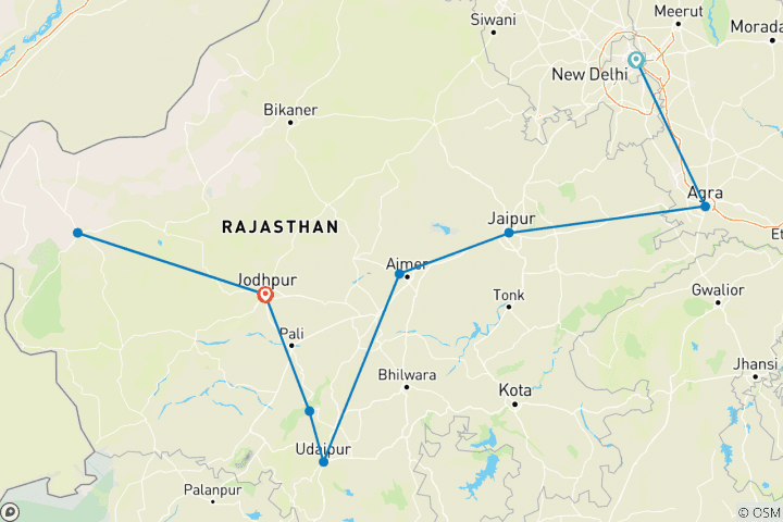 Map of Royal Rajasthan with Taj Mahal,Forts and Palaces