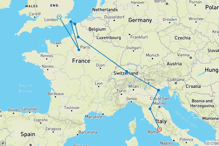 Carte du circuit Voyageur européen (U S C A Base Tour)