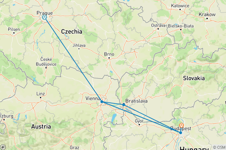 Map of Prague, Vienna and Budapest (All Summer And 26/27 Winter Onwards)