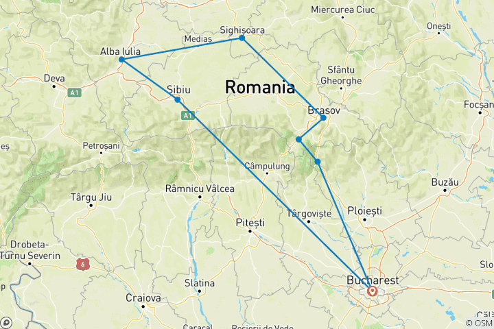 Map of 3 Day Transylvania Tour from Bucharest