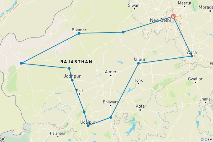 Carte du circuit Circuit royal au Rajasthan et au Taj Mahal