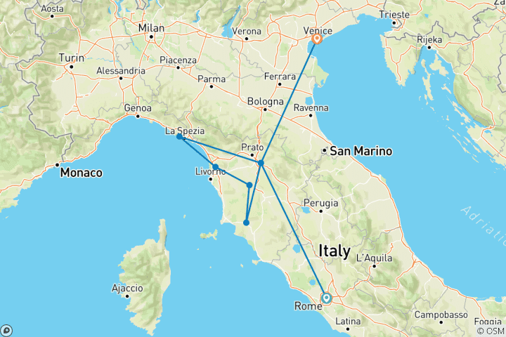 Carte du circuit Rome, Florence, Cinque Terre et Venise en 8 jours