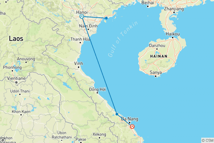 Kaart van Reis van Hanoi naar Hoi An - 8 dagen