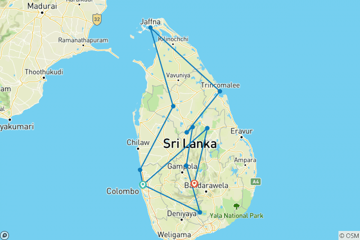 Map of Sri Lanka Northeast Explorer - 12 days